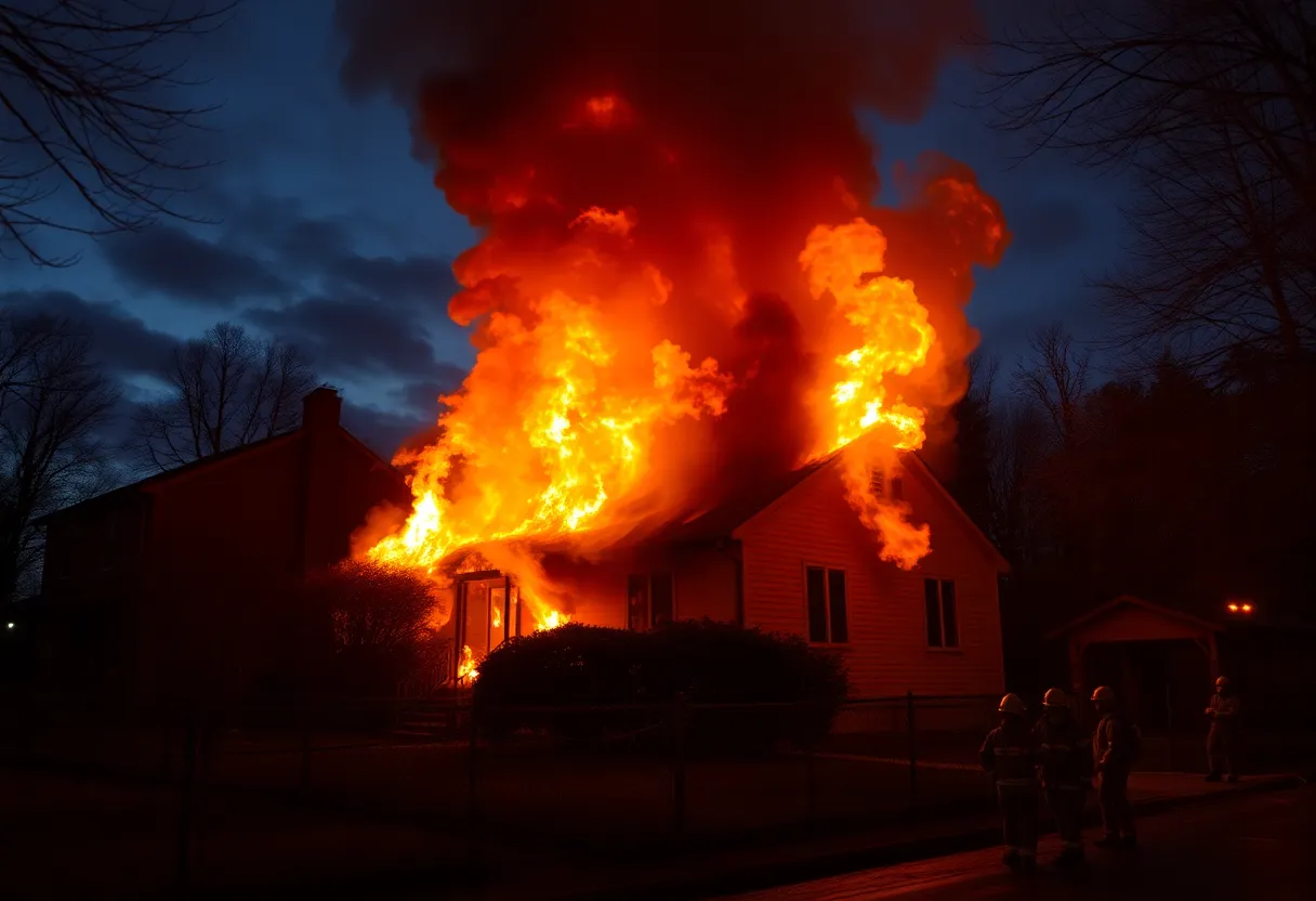 House fire in Pawtucket with firefighters responding