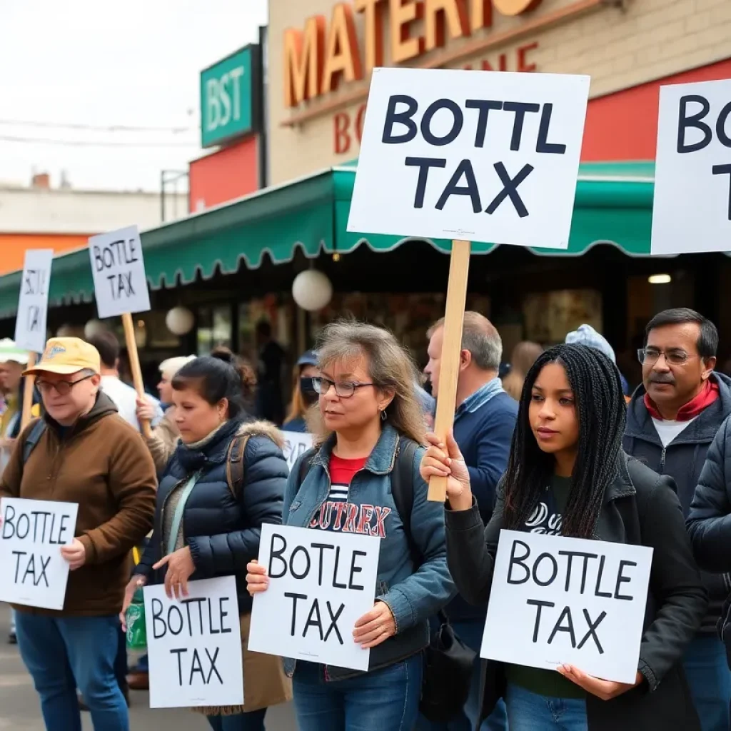 Small business owners rallying against the bottle tax in Rhode Island
