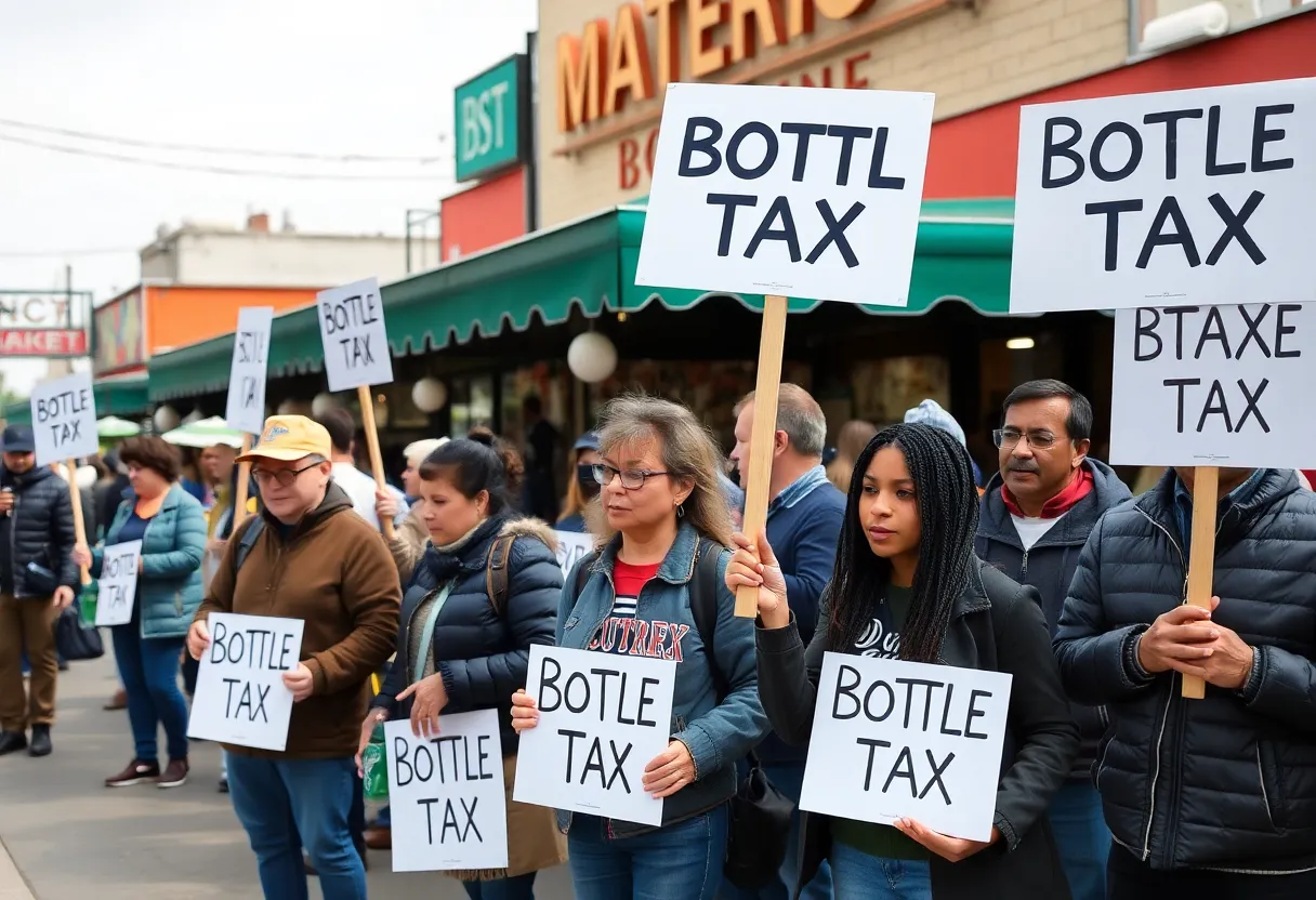 Small business owners rallying against the bottle tax in Rhode Island