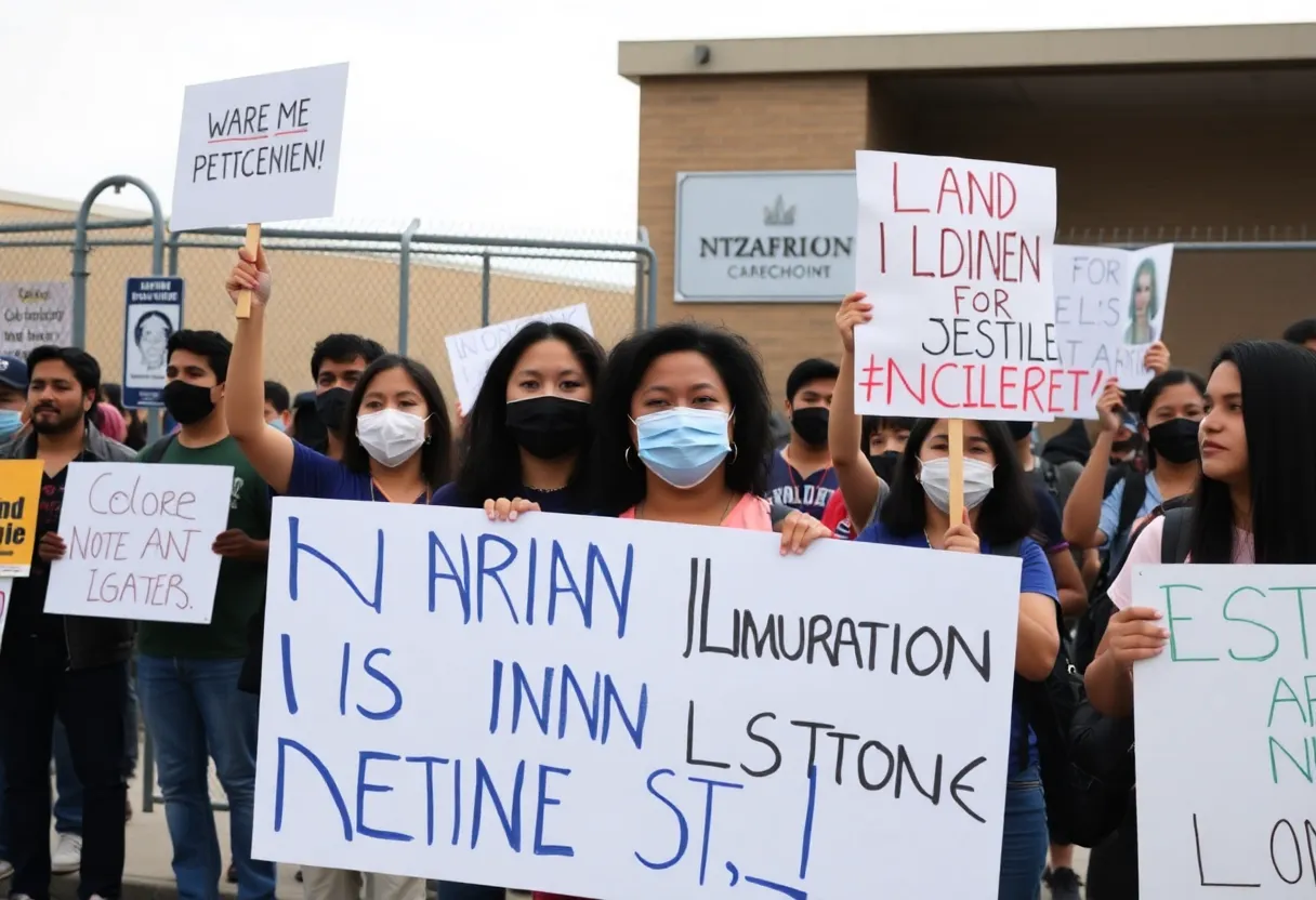 Community protest at Wyatt Detention Center against ICE's policies.