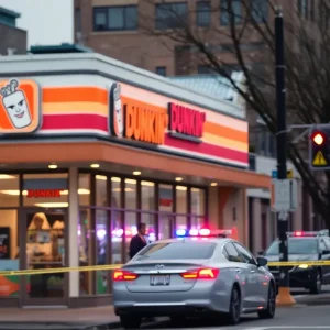 Police lights outside a Dunkin' store in Providence