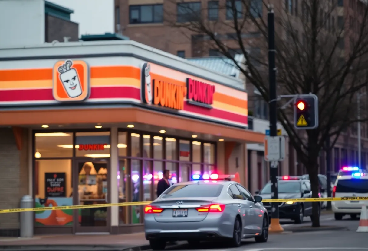 Police lights outside a Dunkin' store in Providence