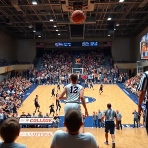 Providence College basketball players in action during a game