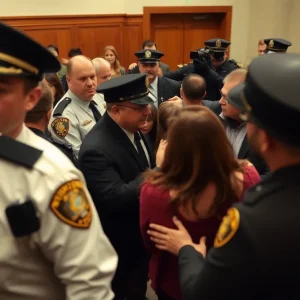 Law enforcement responding to a disturbance at Providence courthouse