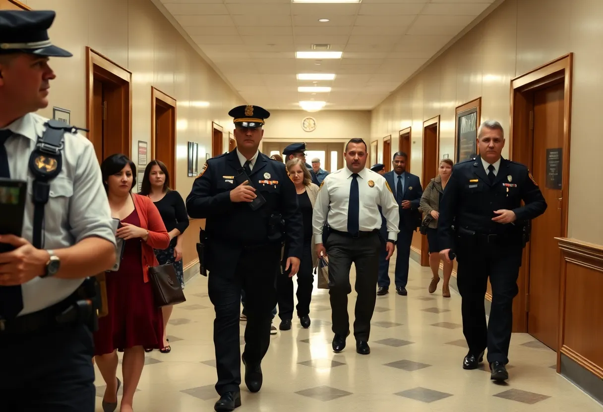Law enforcement officers responding to an incident at a courthouse