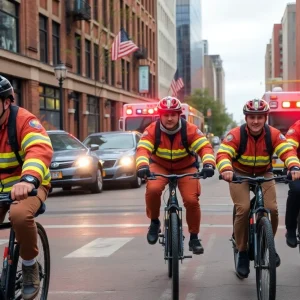 Firefighters on bicycles providing emergency medical services in Providence