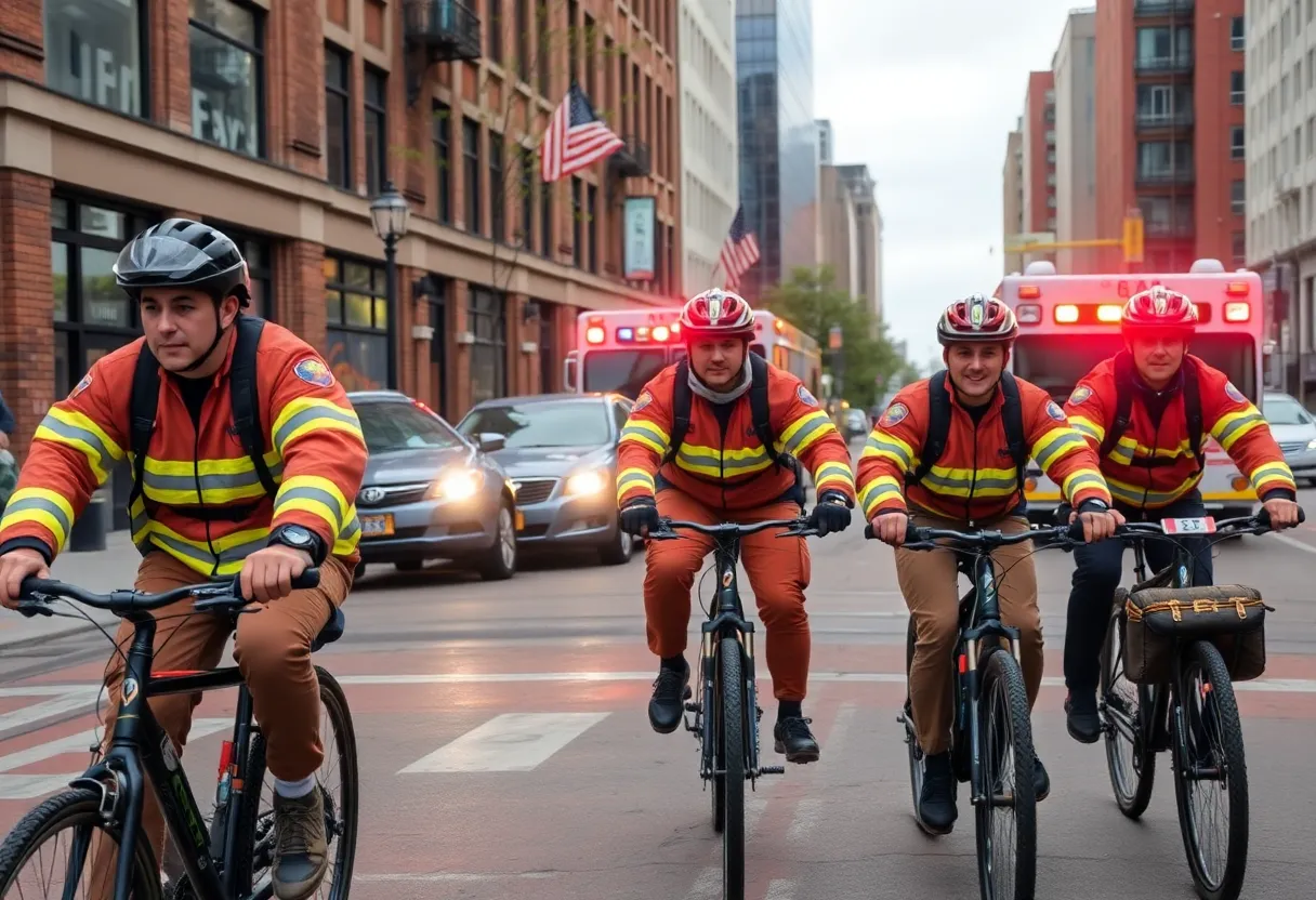 Firefighters on bicycles providing emergency medical services in Providence