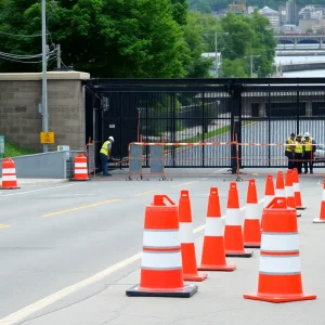 Construction work on the Fox Point Hurricane Barrier in Providence