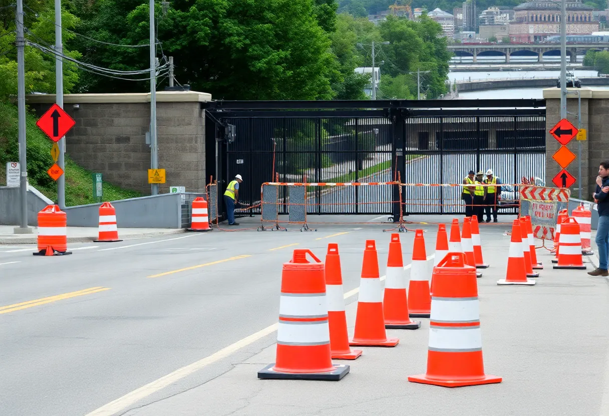 Construction work on the Fox Point Hurricane Barrier in Providence