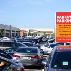 Busy parking lot at Providence Place Mall with new rate signs.