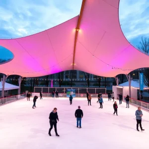 Community event at Providence Rink under the new fabric shade