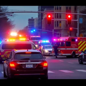 Emergency responders at the scene of a traffic accident in Providence