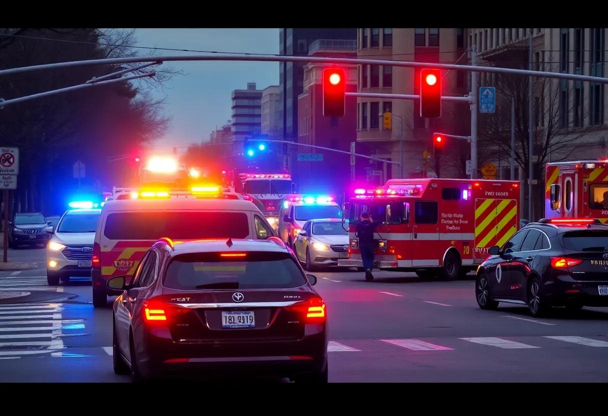 Emergency responders at the scene of a traffic accident in Providence