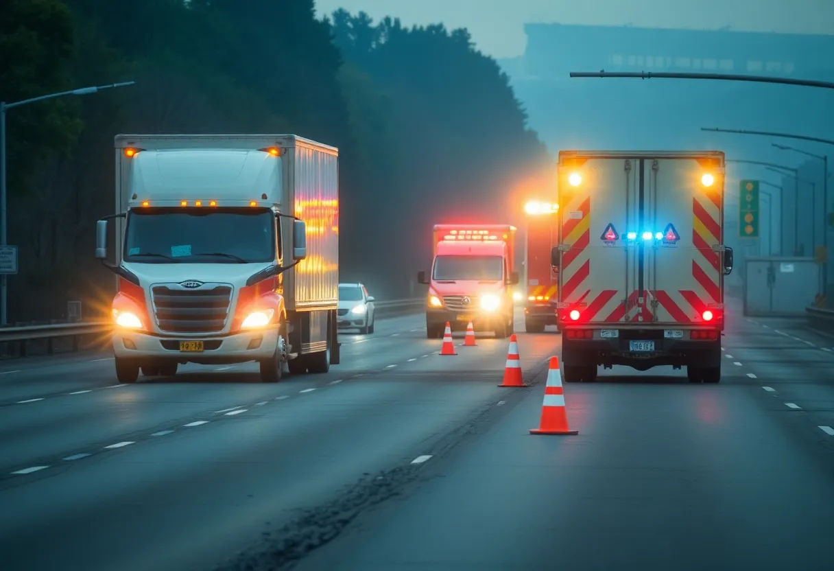 Emergency responders at the scene of a truck crash on I-95 North in Providence.