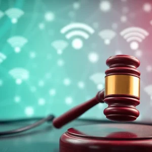 Abstract representation of broadband legal dispute.