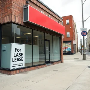Empty storefront with a 'for lease' sign in Rhode Island