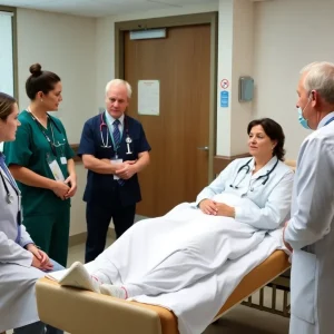 Healthcare professionals discussing cancer treatment resources