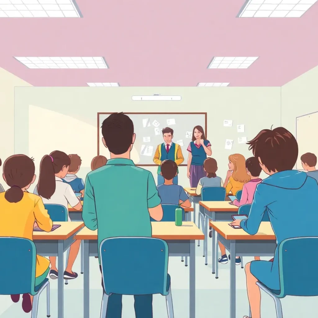 Classroom scene without electronic devices, depicting students focused on learning.