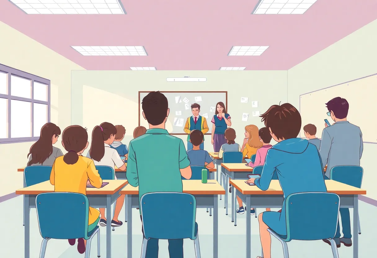 Classroom scene without electronic devices, depicting students focused on learning.