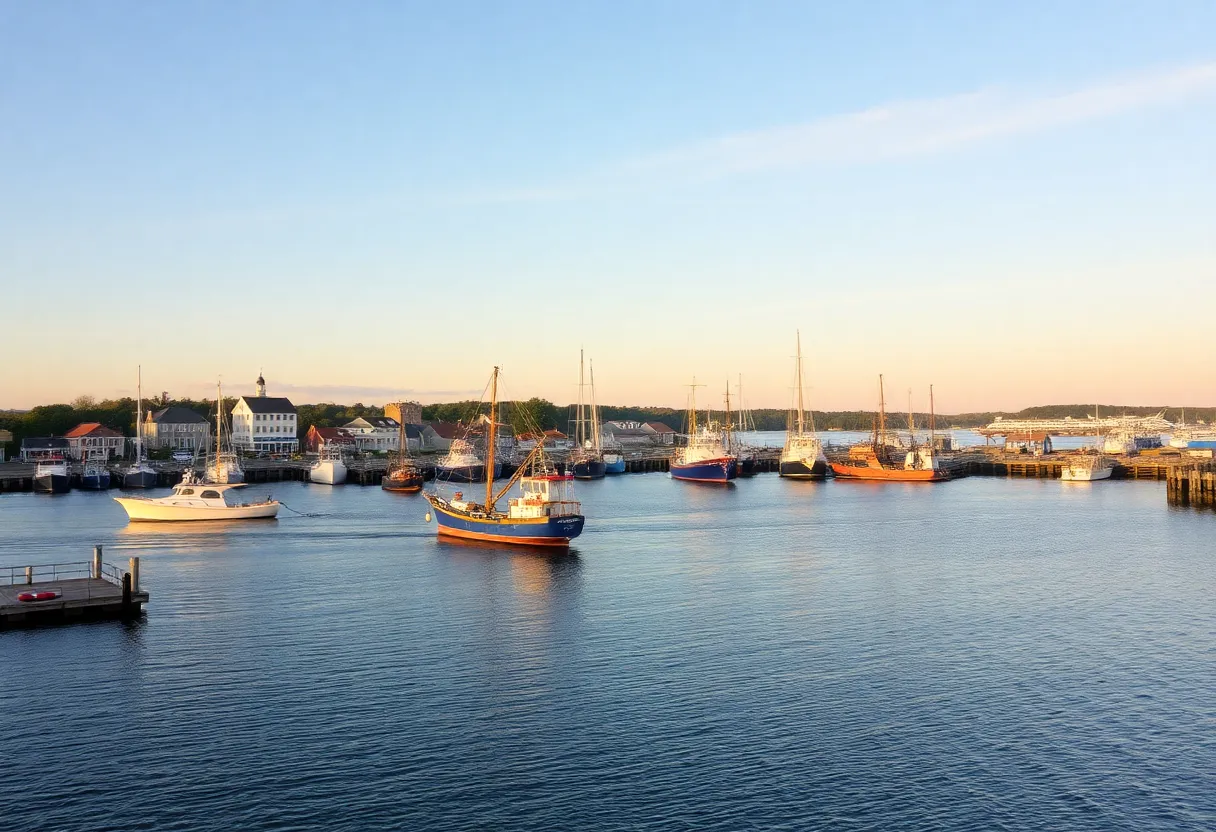 Coastal view of Rhode Island with boats
