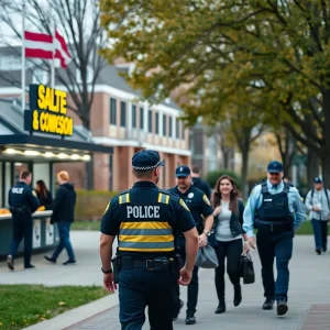 Police presence at Rhode Island College's concession stand for security.