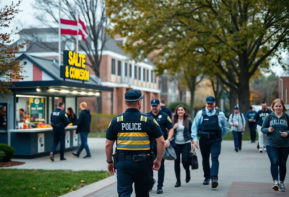 Police presence at Rhode Island College's concession stand for security.