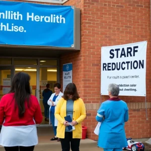 Exterior of a community health center facing layoffs