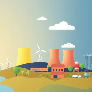 Illustration of energy diversification in Rhode Island, focusing on nuclear power.