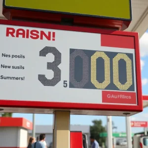 Gas station sign showing current gas prices in Rhode Island