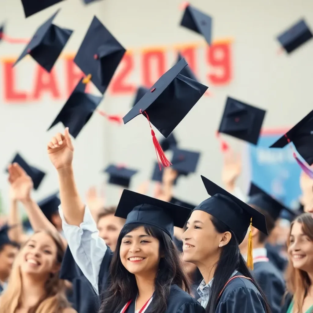 Graduates celebrating at Rhode Island graduation ceremony