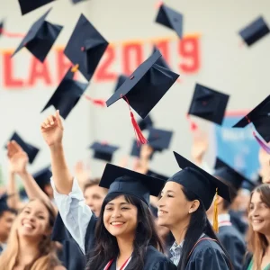 Graduates celebrating at Rhode Island graduation ceremony