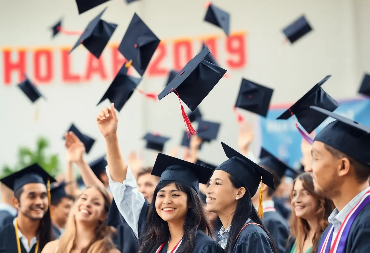 Graduates celebrating at Rhode Island graduation ceremony