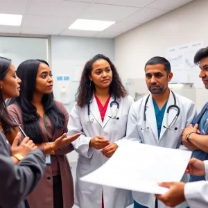 Medical professionals discussing health care spending