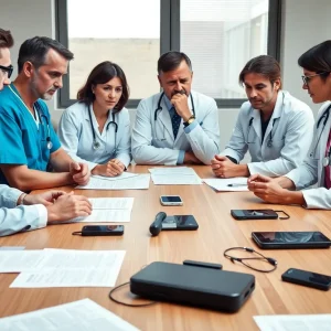 Healthcare professionals discussing downsizing issues