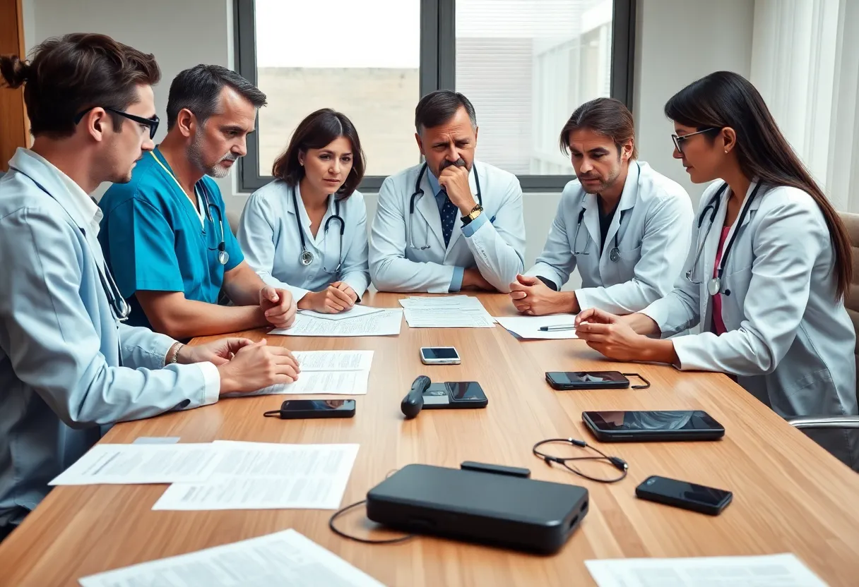 Healthcare professionals discussing downsizing issues