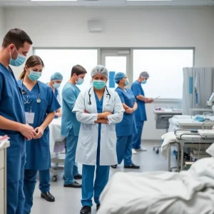 Healthcare professionals collaborating in a busy Rhode Island facility.