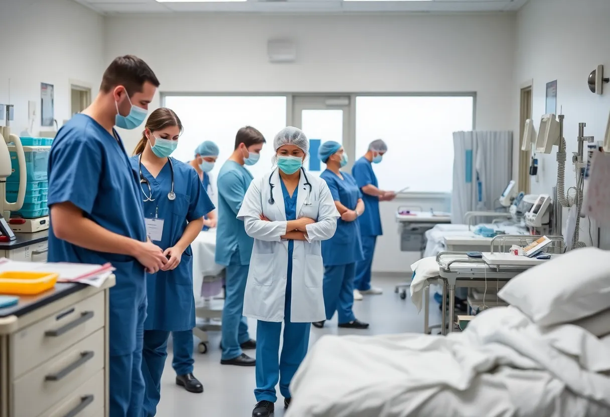 Healthcare professionals collaborating in a busy Rhode Island facility.
