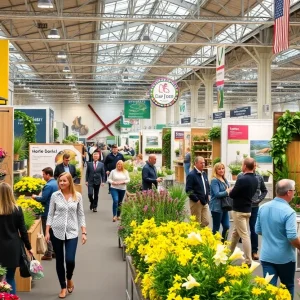 Attendees exploring the Rhode Island Home Show with exhibitors showcasing home improvement and gardening displays.