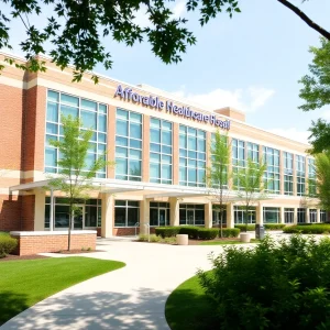Modern Rhode Island hospital building with green spaces