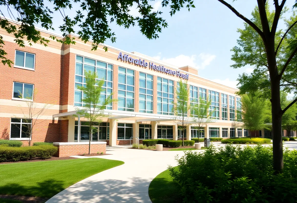 Modern Rhode Island hospital building with green spaces