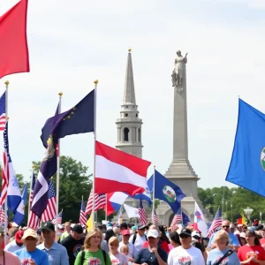 Celebration of Rhode Island Independence Day with state flags