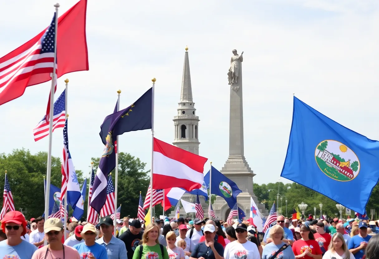 Celebration of Rhode Island Independence Day with state flags