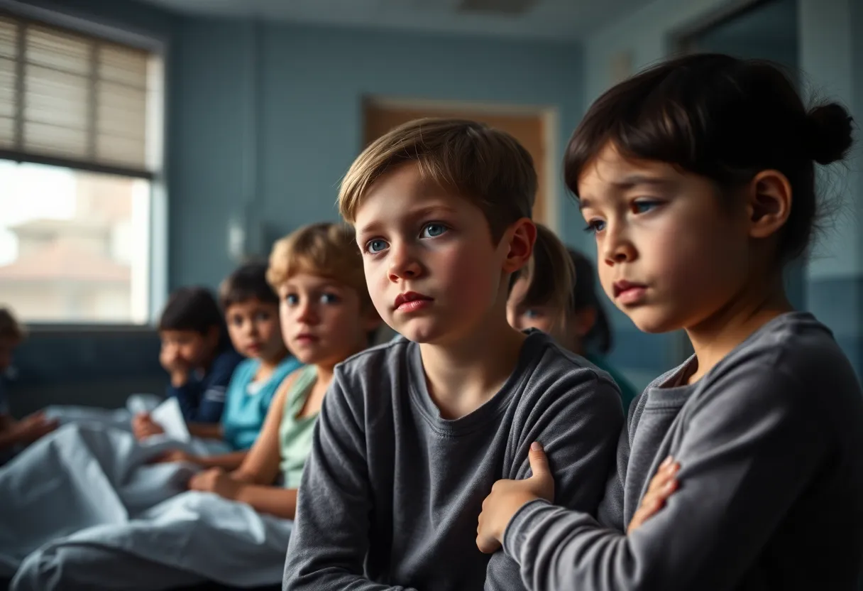 A group of children in a hospital environment highlighting the struggles in accessing mental health services in Rhode Island.