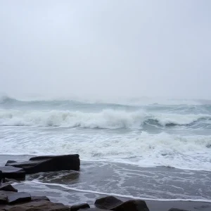 Heavy rain and strong winds in Rhode Island during a nor'easter