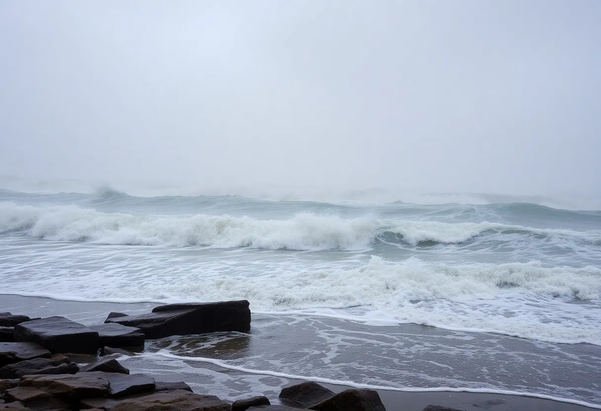 Heavy rain and strong winds in Rhode Island during a nor'easter