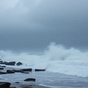 Stormy weather with heavy rain and winds in Rhode Island