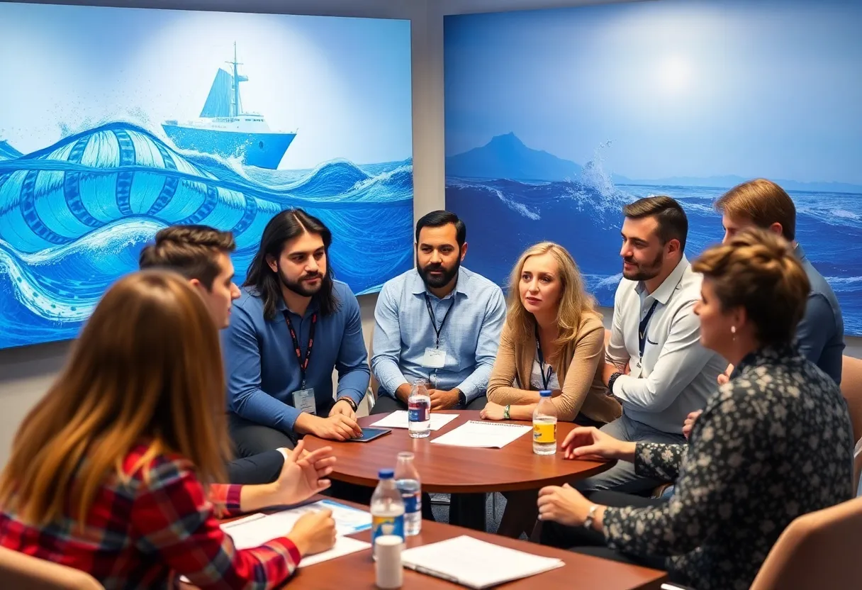 Workshop of bluetech startups collaborating at the Ocean Enterprise Accelerator in Rhode Island.