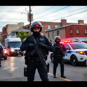 Police officers conducting operations against gang violence