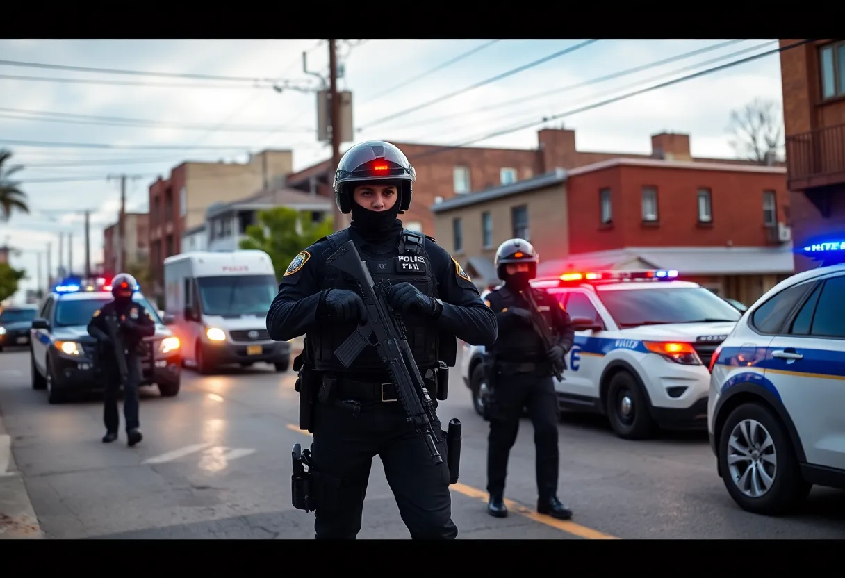 Police officers conducting operations against gang violence