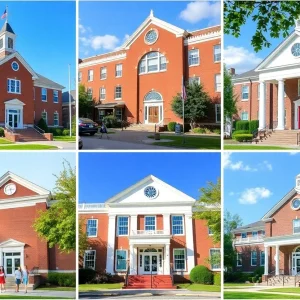 Various school buildings in Rhode Island during summer